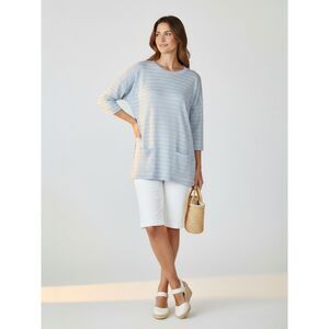 LILLY PULITZER Boatneck Striped Gold Light Blue Pullover Tunic 3/4 Sleeves Sz S